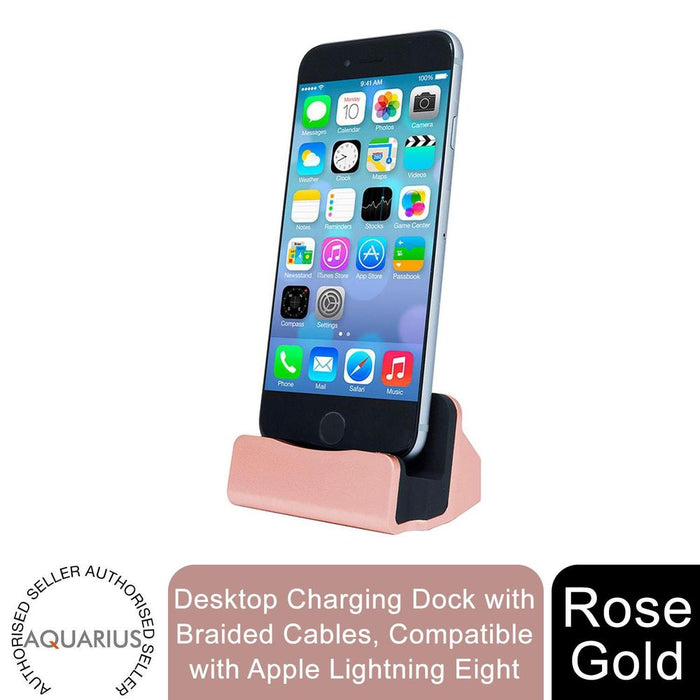 Aquarius Desktop Charging Dock with Braided Cables, Rose Gold, Blue or Grey