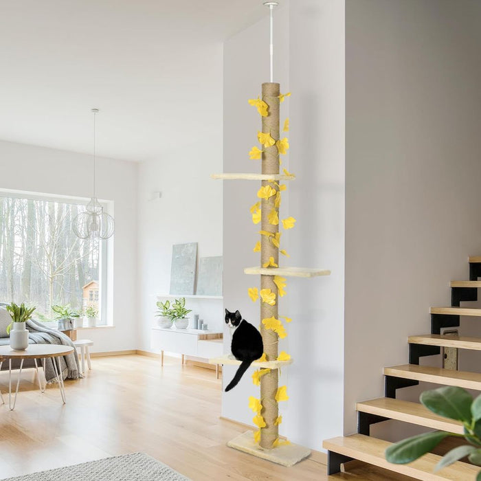 Adjustable 242cm Floor-To-Ceiling Cat Tree - Anti-Slip - Yellow