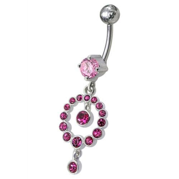 CZ Gem Round Ball Dangling Belly Ring Navel Body Piercing Jewelry