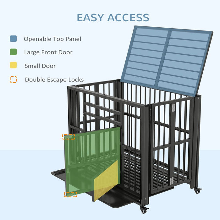 PawHut 37" Foldable Dog Crate: Heavy Duty, Locks, Removable Tray, Wheels