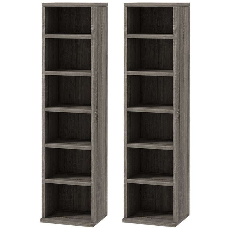 HOMCOM Set of 2 CD Media Display Shelf Unit Tower Rack Adjustable, Mocha Wood