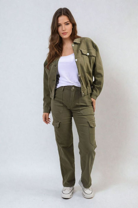 Cropped Button Jacket with Front Pockets