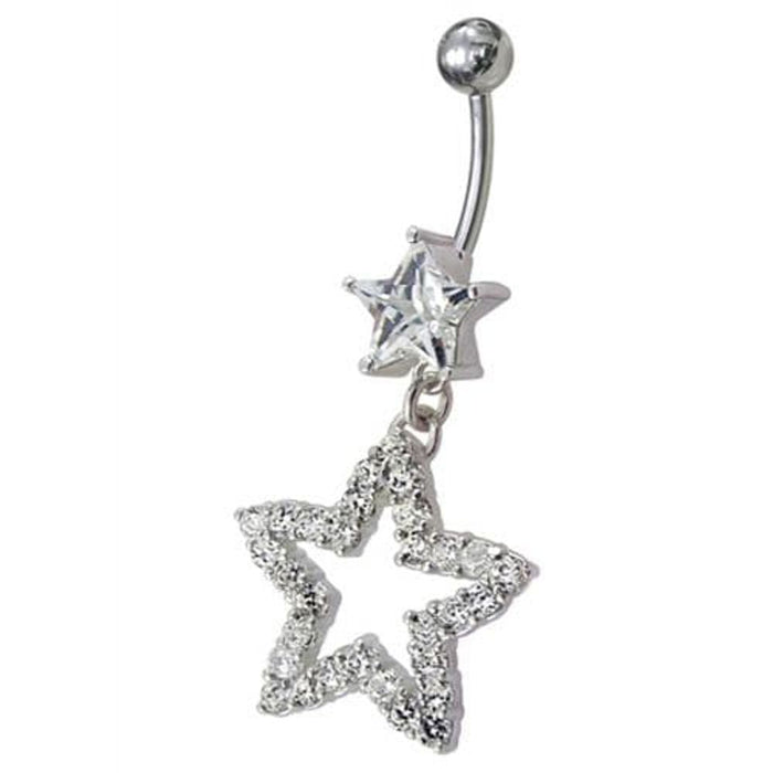 Fancy Jeweled Star Dangling Curved Bar Belly Ring