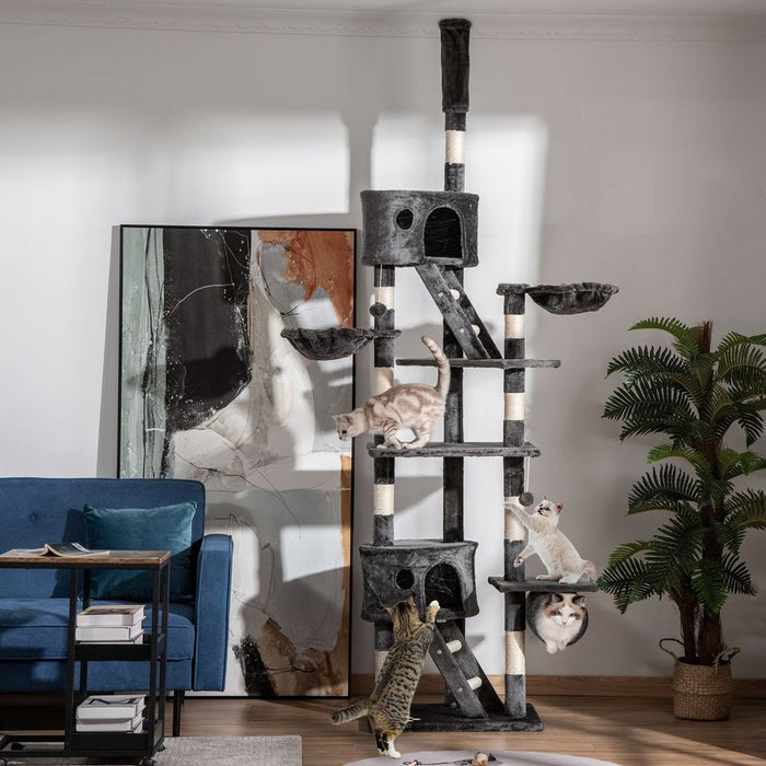 Premium Dark Grey Cat Tree with Scratching Posts - Adjustable 240-260cm Height