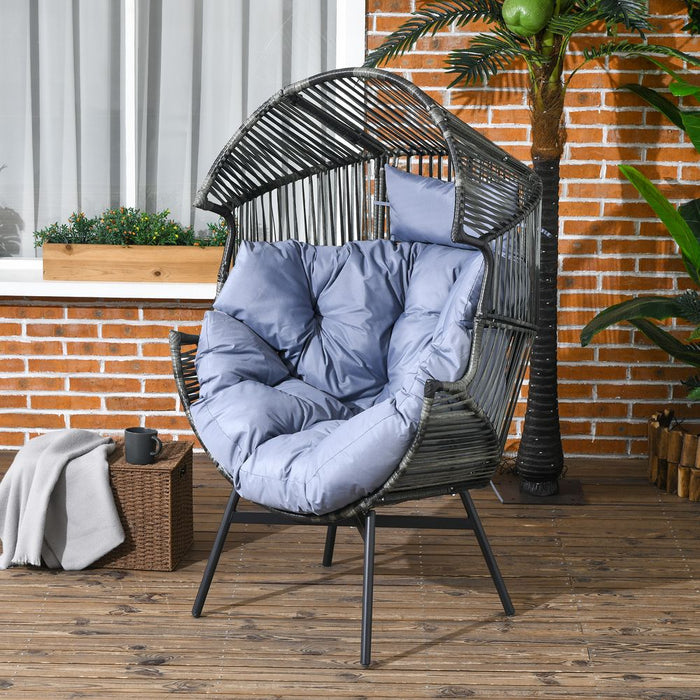 Ultimate Comfort Grey Rattan Garden Egg Chair, Headrest & Cushion. Top-Quality!