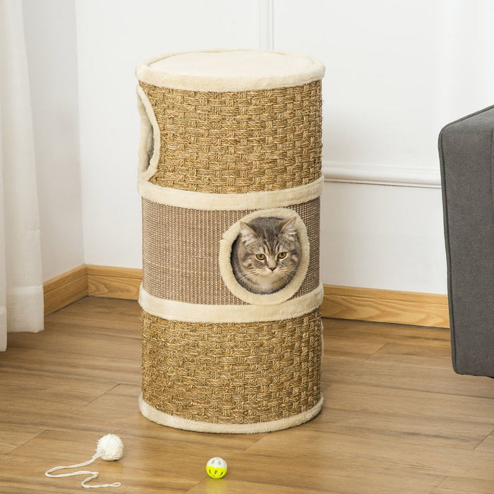 Cat Scratching Barrel Kitten Tree Tower with Sisal and Seaweed Rope Pawhut