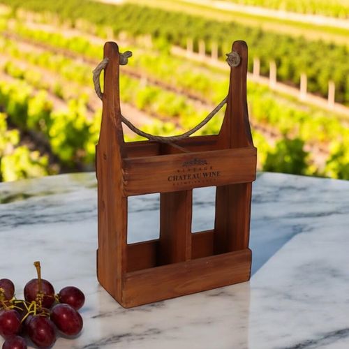 39CM WOODEN 2 BOTTLE WINE HOLDER