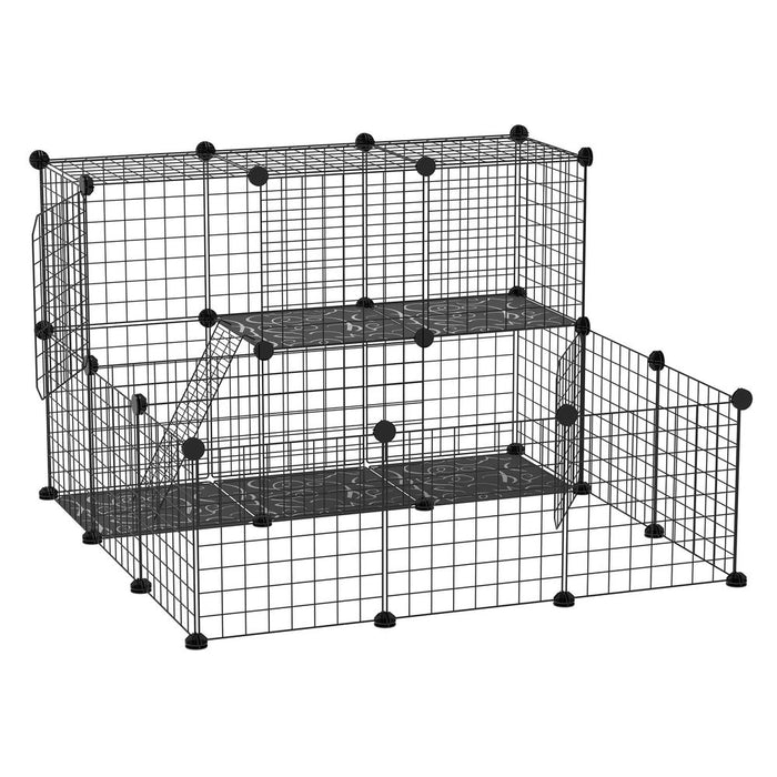 PawHut Pet Playpen w/Door Customisable Fence for Guinea Pigs Chinchillas Hedgehogs - Black