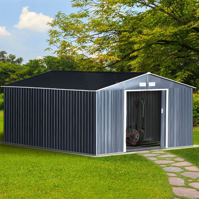 Durable 6.5x11FT Steel Garden Shed - Weather Coated & Ventilated for Outdoor Storage