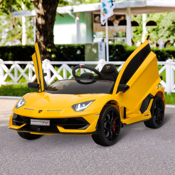 HOMCOM Lamborghini Aventador Licensed 12V Kids Electric Ride On Car Racing Car Toy with Parental Remote Control Battery-powered 2 Motors Music Lights for 3-8 Years Old Yellow