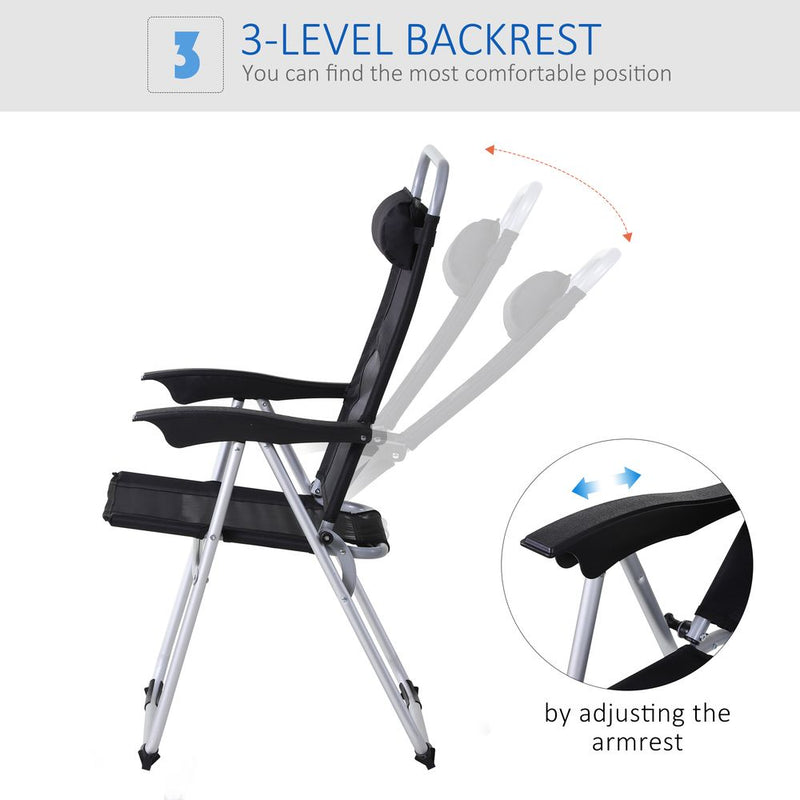 Premium Metal Frame 3-Position Adjustable Outdoor Chair, Black- Comfortable & Durable - Free Headrest