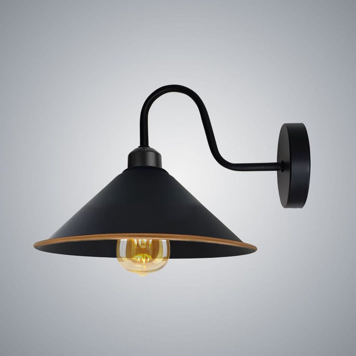 Black gold Wall Light Fixture,Black Wall Sconce E27 Base Socket Screw Type Wall Mounted Swan Neck Cone Shape Shade