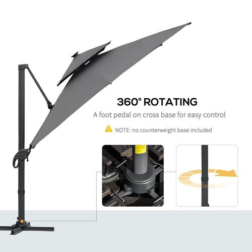 Outsunny 3 x 3(m) Cantilever Umbrella Power Bank Solar Cold Light Dark Grey