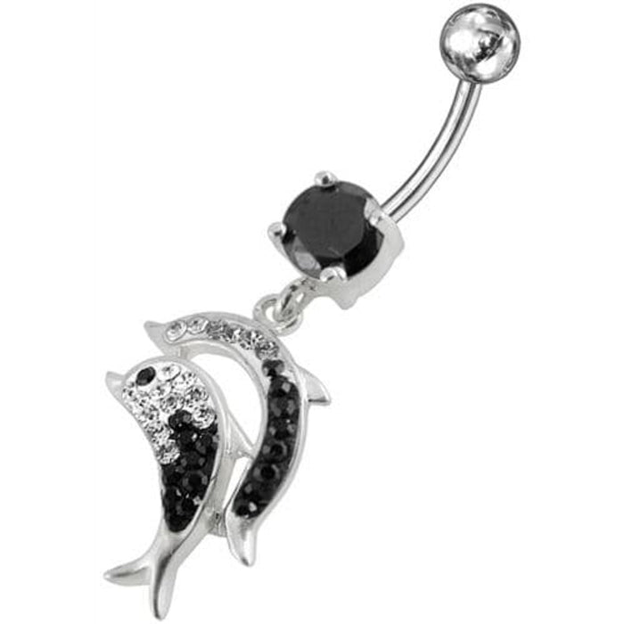 Jumping Jeweled Dolphin Dangling Belly Bar