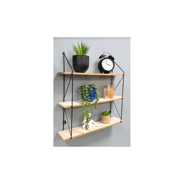 Premium 3-Tier Wall Shelf - Stylish & Sturdy Storage Solution for Any Room - Black + Oak Finish - 50x50x12cm