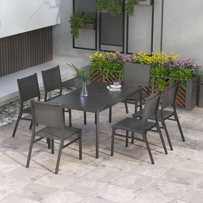 Outsunny 7 Piece Garden Dining Set - Breathable Mesh Seats, Aluminium Top