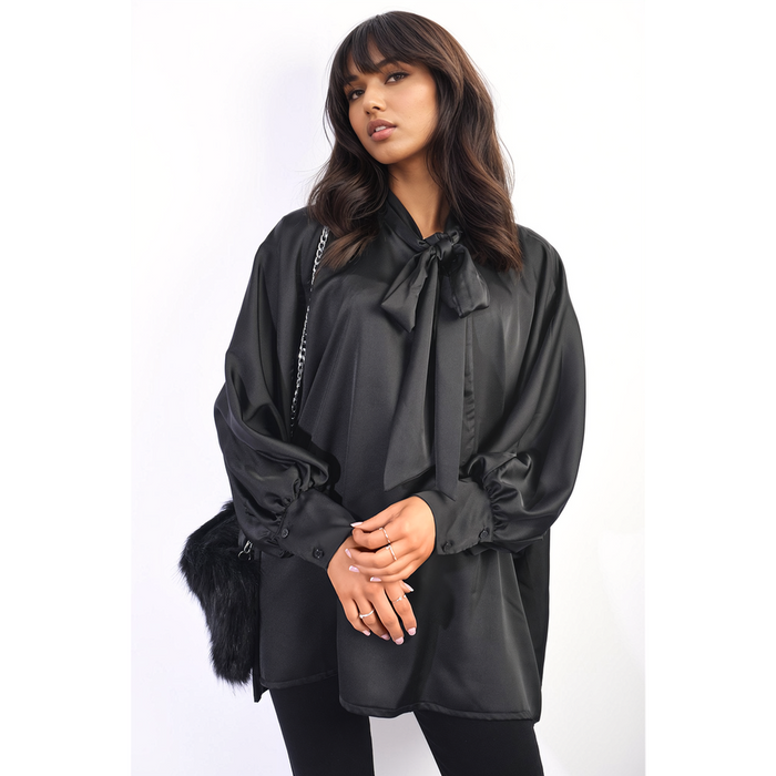 Luxurious Oversized Silky Satin Bow Tie Top - Elegant & Sophisticated