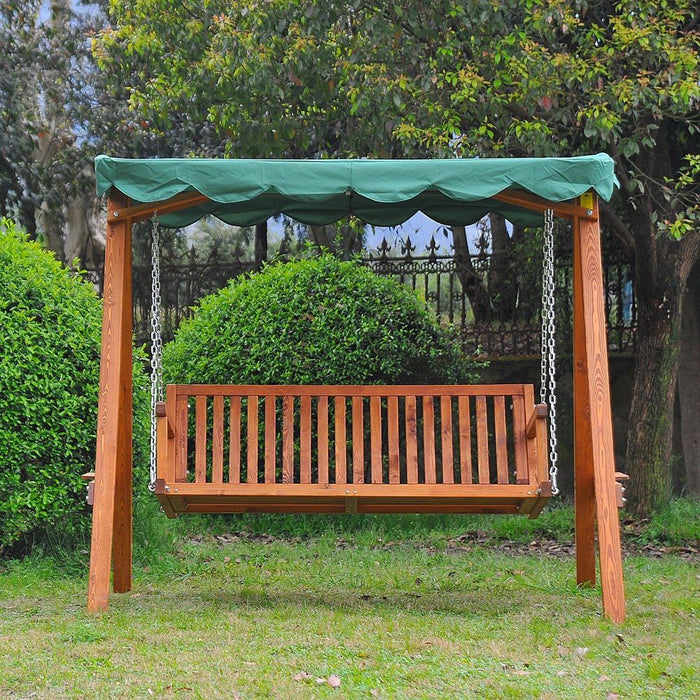 Ultimate Relaxation: 3-Seater Wooden Garden Swing Chair Bench, High Stability, Water-resistant Canopy, Superior Strength