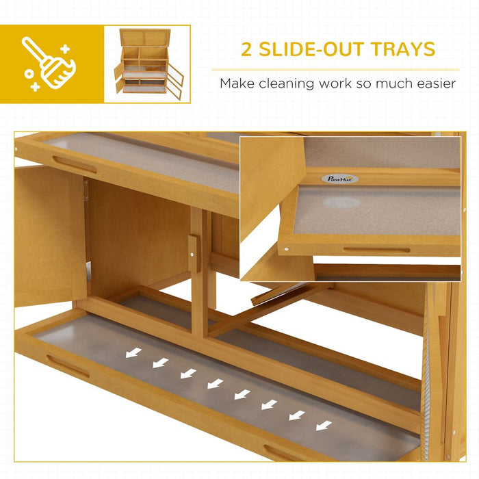 PawHut Double Decker Rabbit Hutch Bunny Cage Pet House Outdoor with Tray, Yellow