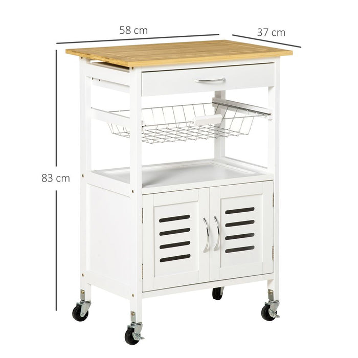 Kitchen Island Trolley Utility CartBamboo Table Top, Storage Cabinet, Drawer