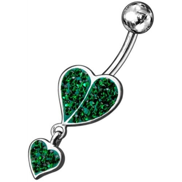 Fancy Loop Heart Silver Dangling Belly Ring With SS Banana Bar