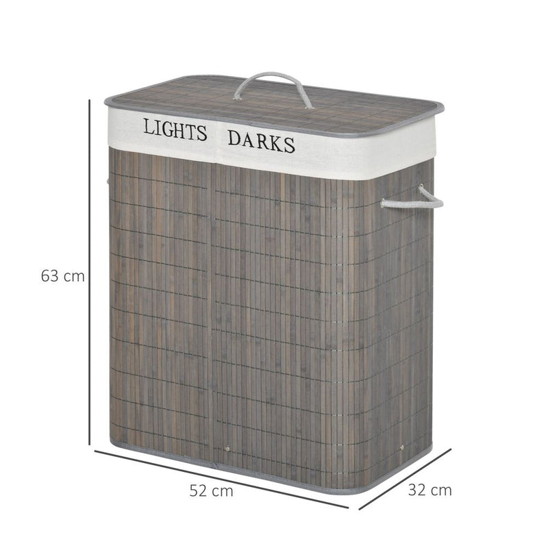 100L Bamboo Laundry Basket with Flip Lid Foldable, Grey Lining,