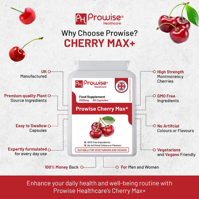 Cherry Max+ 2100mg Montmorency Cherry & Black Cherry I 90 Vegan Capsules I High Strength I Made in UK