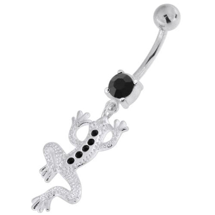 Jeweled Lizard with Frog Legs 925 Sterling Silver Navel Belly Piercing