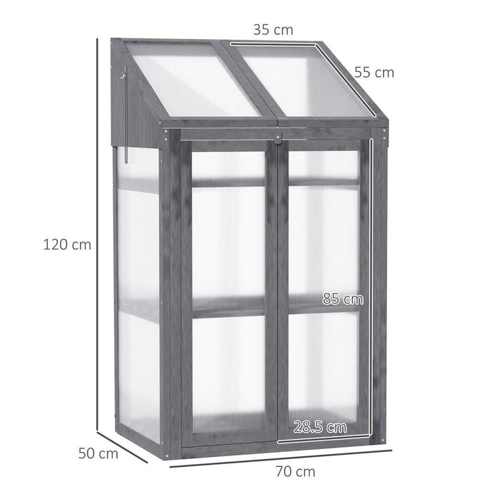 Wooden Greenhouse Cold Frame Grow House w/ Double Door for Flower Grey