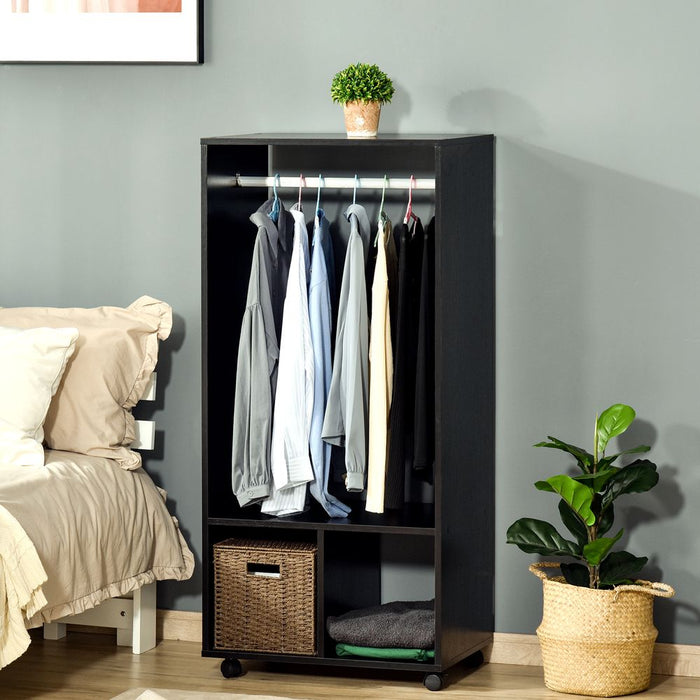 Open Wardrobe Clothes Rail Bedroom Clothes Storage Rod Shelves Black