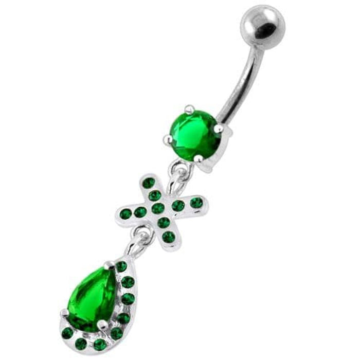 925 Sterling Silver Multi Jeweled Tear Drop Navel Belly Piercing