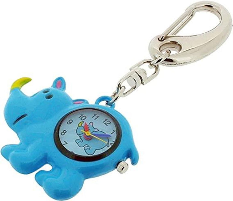 Hand Painted Blue Rhino Key Chain Clock IMP724 - CLEARANCE, NEEDS RE-BATTERY - High Quality and Unique Design