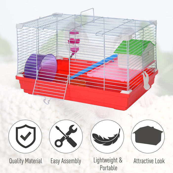 PawHut Portable 2 Storey Hamster Cage Small Pet Animal Cage Double Layers w/Exercise Wheel Water Bottle Dishes