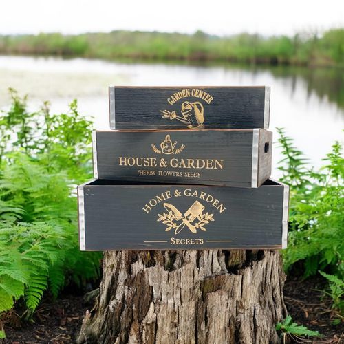 38/34/30CM SET 3 BLACK WOODEN TRAYS