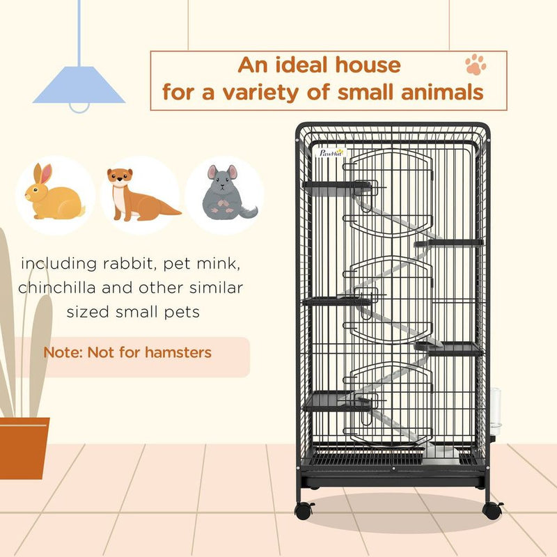 Premium Black 6-Level Small Animal Cage for Rabbits, Minks, Chinchillas