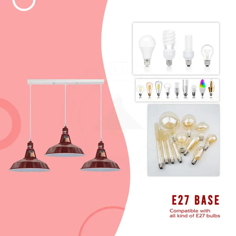 Industrial Vintage Loft Kitchen Bar 3 Lights Fittings Ceiling Lights Chandelier Barn-slotted Metal Light Shade