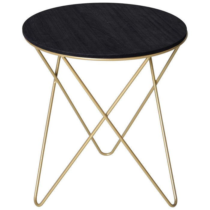 Round Coffee Table Sofa End Side Wood Metal Bedside Table  - Black Gold