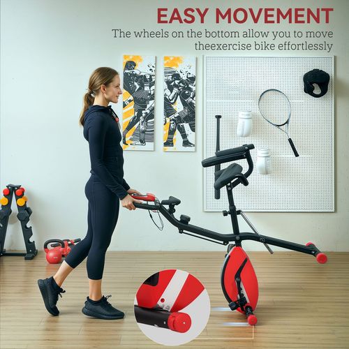 SPORTNOW Folding Exercise Bike with Arm Bands and Hand Pulse Sensor, Red