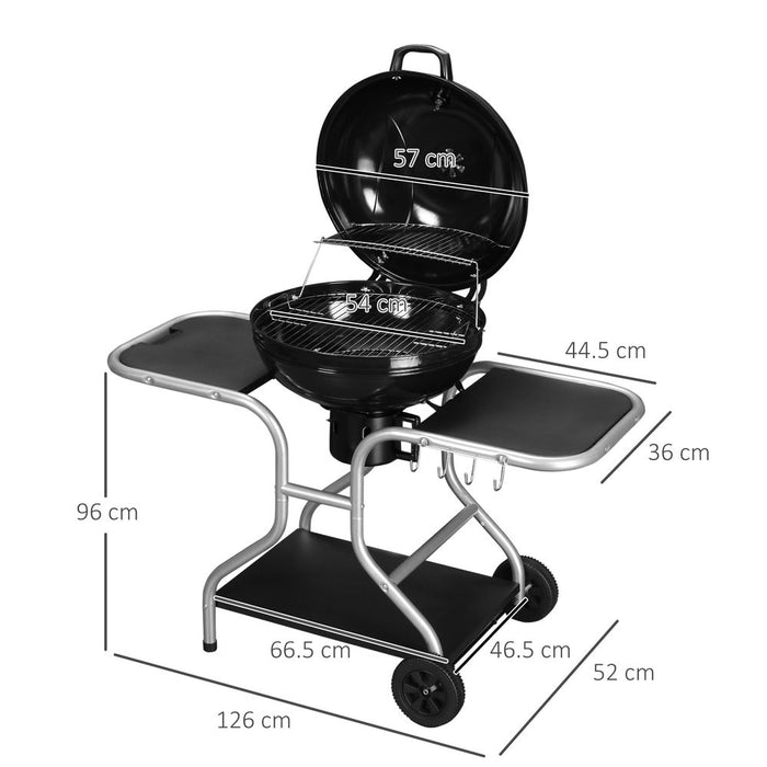 Outsunny Garden Trolley BBQ Grill - Black | High-Temperature Enamel | Portable & Spacious | Ideal for Outdoor Grilling