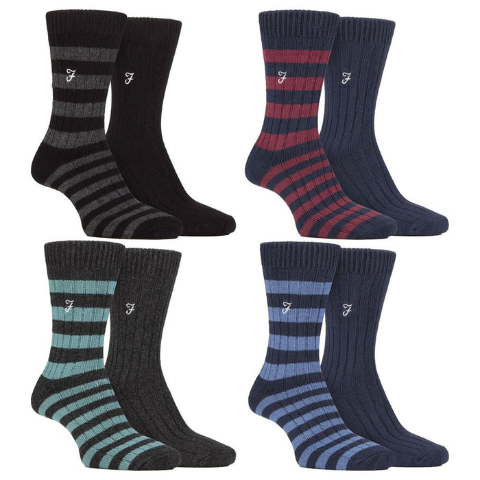 Farah - 4 Pack Mens Bamboo Stripe Boot Socks