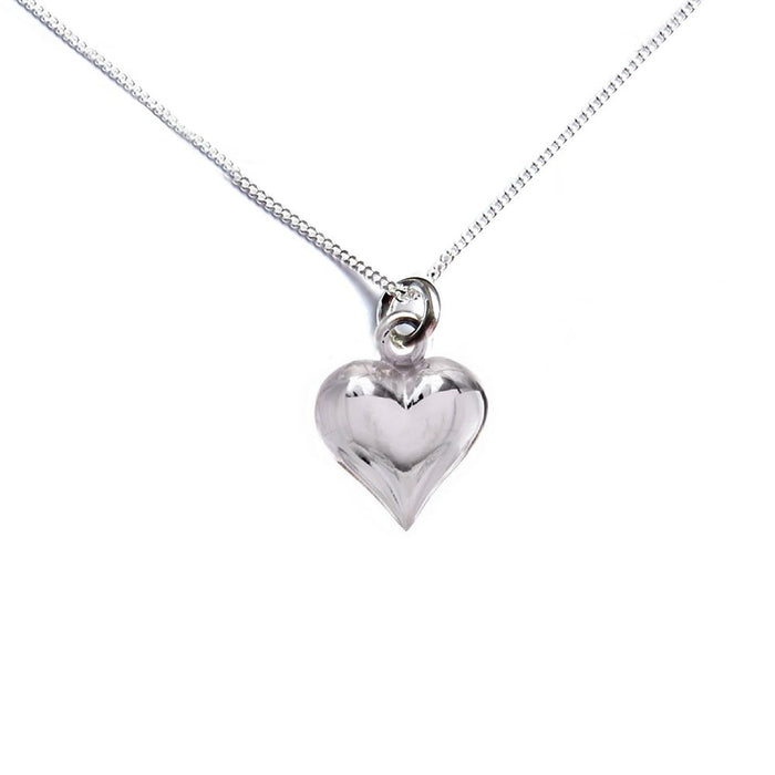 Silver Puff Heart Necklace - Sterling Silver Chain - Gift Box - Valentine's, Mother's Day, Birthday - Sister, Girlfriend, Auntie, Mum, Gran