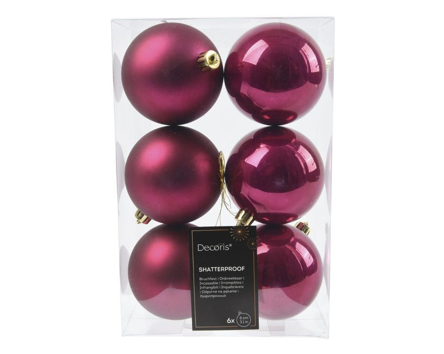 Shatterproof Pink Pomegrante Bauble  8cm Pack of 6 - Christmas