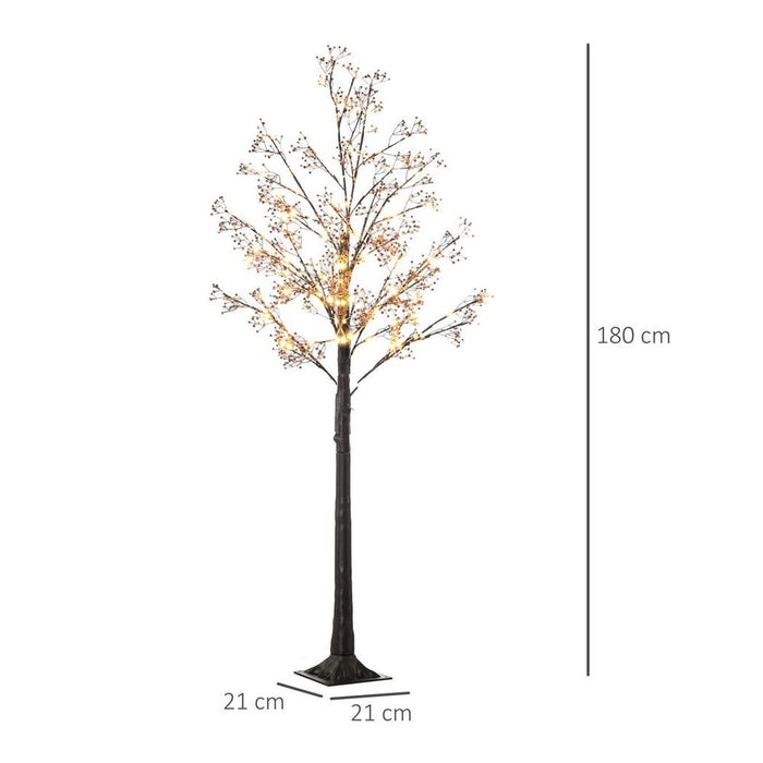 HOMCOM 6ft Artificial Tree with Warm White LED Lights, Baby Breath Flowers