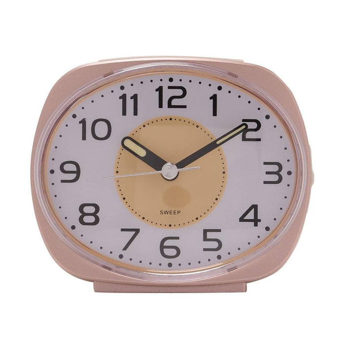 Silent Sweep Oval Face Alarm Clock - Rose Gold, Quality Wm.Widdop, Dual Light, Snooze Function