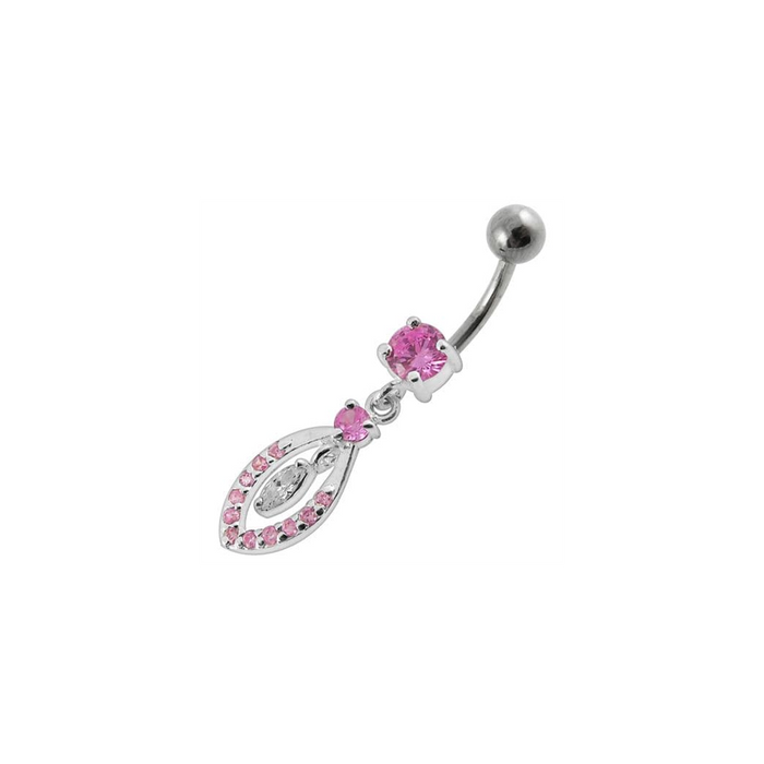 Jeweled Fancy Silver Dangling SS Bar Banana Belly Ring