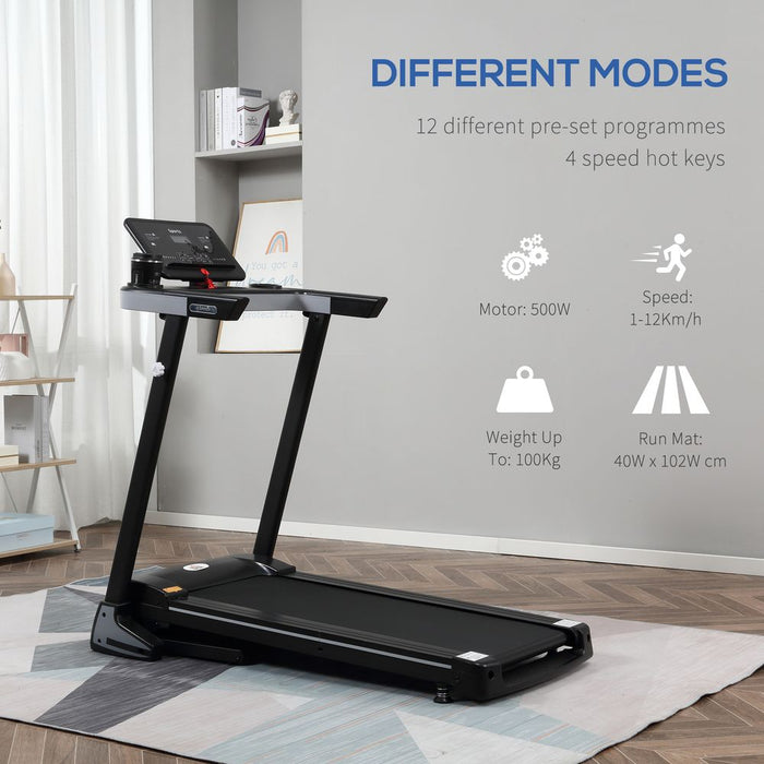 High-Speed Folding Treadmill - 500W Motor, 12km/h, Preset Programs - HOMCOM