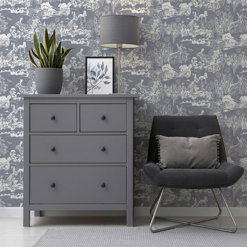 Meadow Hare Navy sw12 wallpaper