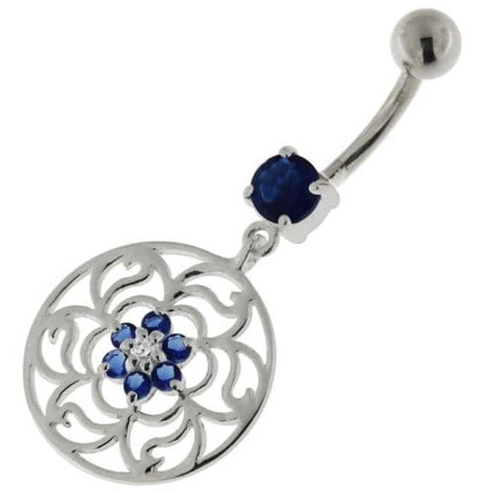 Center Flower with Floral 925 Sterling Silver Belly Button Ring