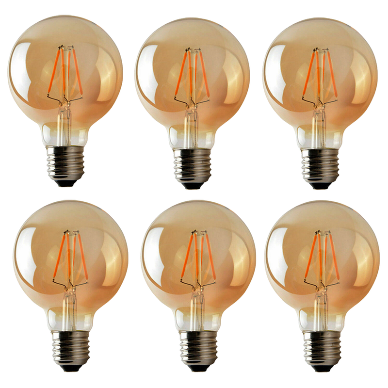 6 Pack E27 LED Edison Dimmable Vintage Amber Glass Warm white 2700K Light Bulbs