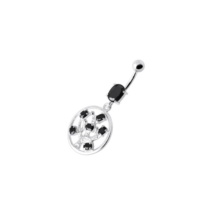 Jeweled Dangling Round Frame Belly Bar